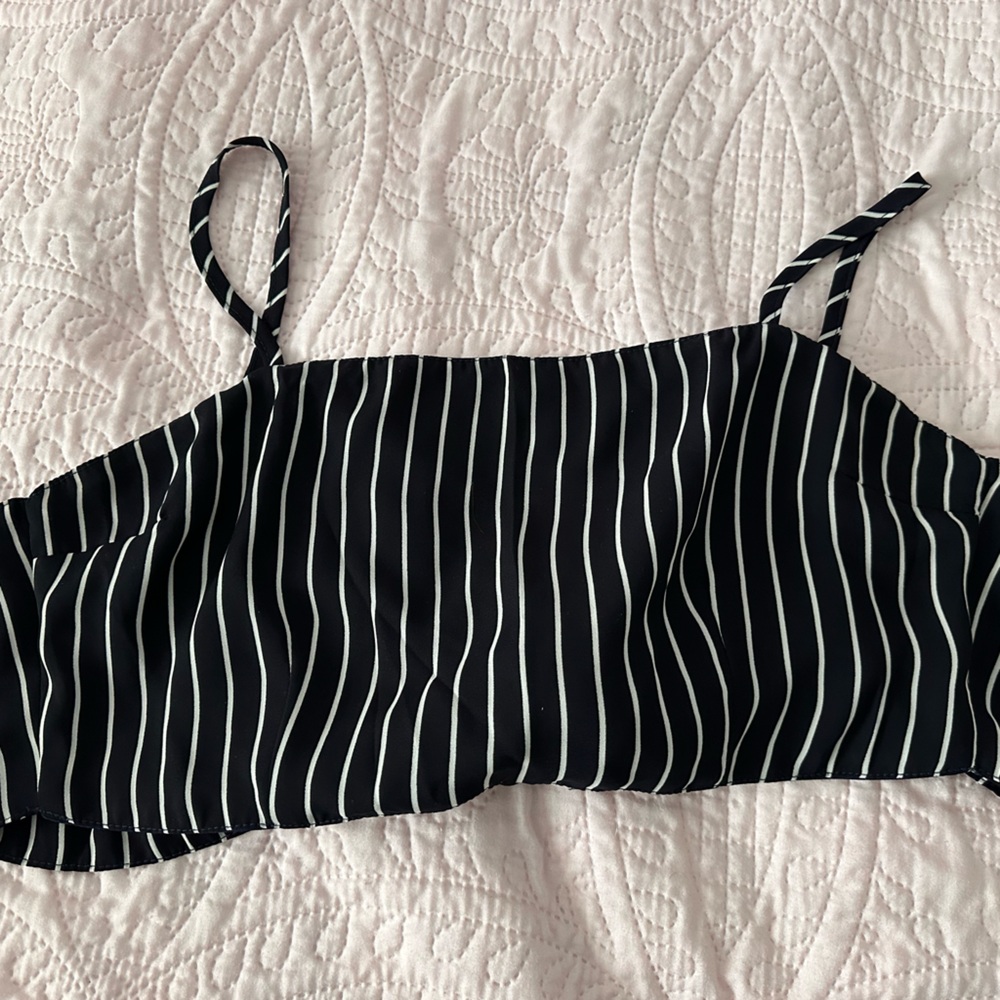 Navy Blue Crop Top with White Stripes Size M